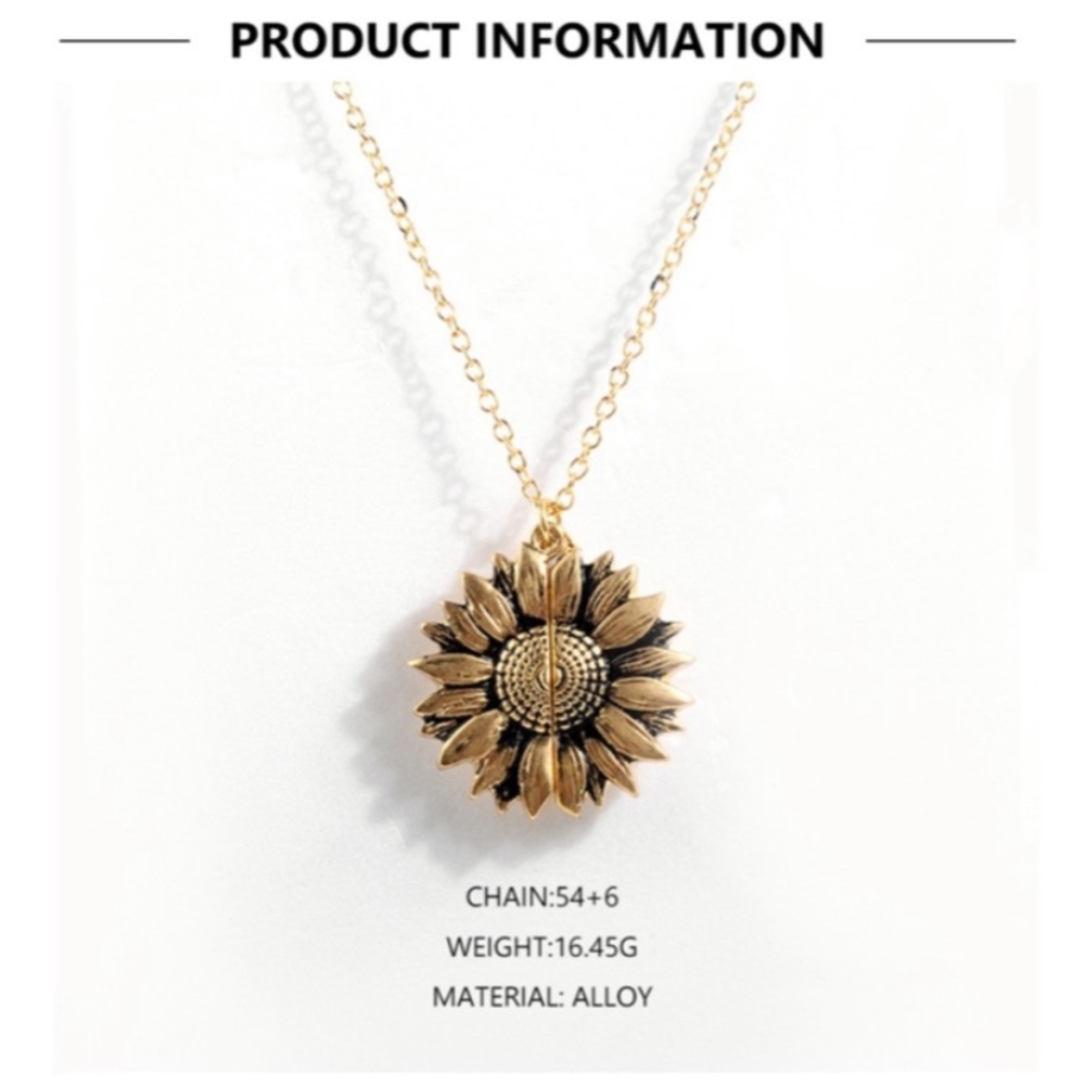 You Are My Sunshine Sunflower Necklace Silver Gold - Picture 3 of 8